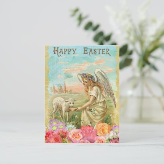 Oude engel Pasen groet briefkaart (Staand voorkant)