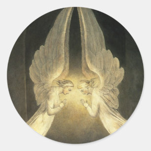 Oude engelen zweven boven Jezus Christus Ronde Sticker
