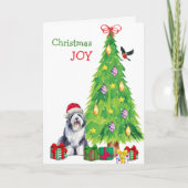 Oude Engelse herdershond, vogel en kerstboom Feestdagen Kaart (Voorkant)