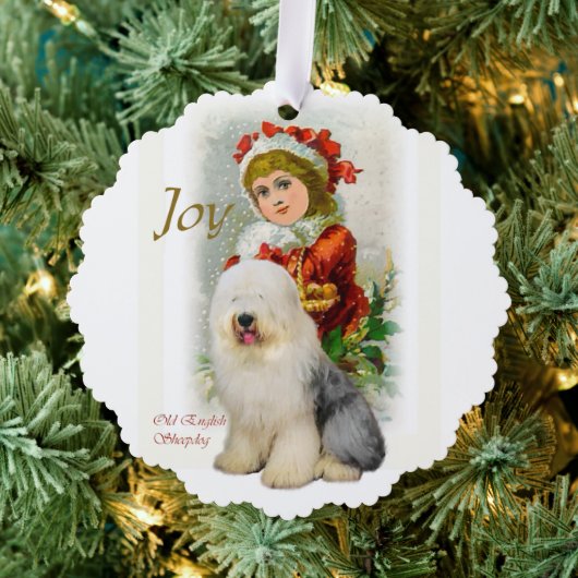 Oude Engelse kerstcadeautjes van Sheepdog Ornament Kaart (Insitu (Drie))