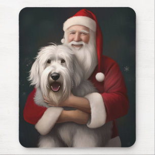 Oude Engelse Schaapshond met Kerstman Festief Muismat