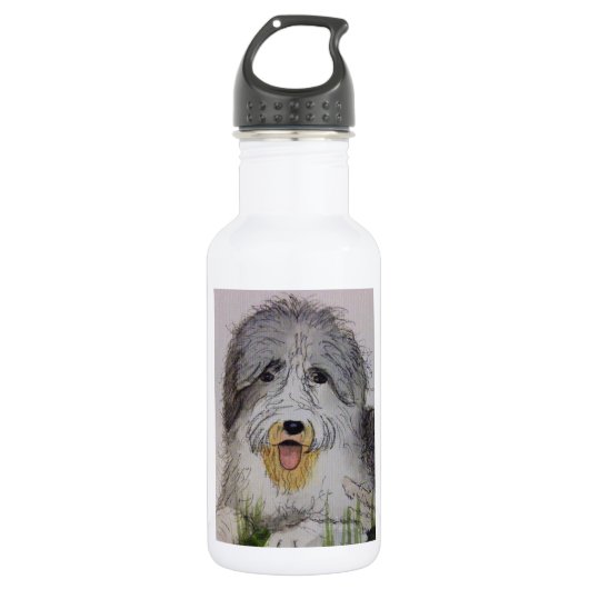 Oude Engelse schapenhond Waterfles (Voorkant)