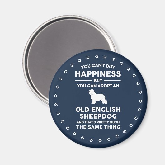 Oude Engelse Sheepdog Adoption Happiness Magneet (Voorkant / Achterkant)