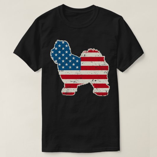 Oude Engelse Sheepdog American Flag op 4 juli voor T-shirt (Design voorkant)