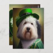 Oude Engelse Sheepdog in St. Patrick's Day Dress Briefkaart (Voorkant / Achterkant)