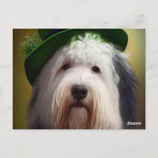 Oude Engelse Sheepdog in St. Patrick's Day Dress Briefkaart (Achterkant)