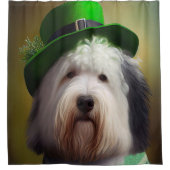 Oude Engelse Sheepdog in St. Patrick's Day Dress Douchegordijn (Voorkant)