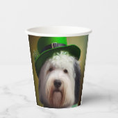 Oude Engelse Sheepdog in St. Patrick's Day Dress Papieren Bekers (Voorkant)