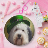 Oude Engelse Sheepdog in St. Patrick's Day Dress Papieren Bordje (Feest)