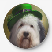 Oude Engelse Sheepdog in St. Patrick's Day Dress Papieren Bordje (Voorkant)