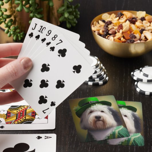 Oude Engelse Sheepdog in St. Patrick's Day Dress Pokerkaarten (Insitu)