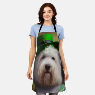 Oude Engelse Sheepdog in St. Patrick's Day Dress Schort