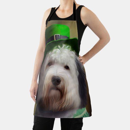 Oude Engelse Sheepdog in St. Patrick's Day Dress Schort (Insitu)