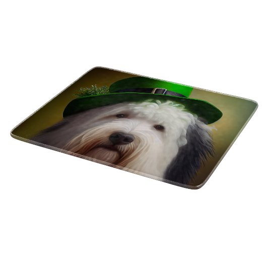 Oude Engelse Sheepdog in St. Patrick's Day Dress Snijplank (Hoek)