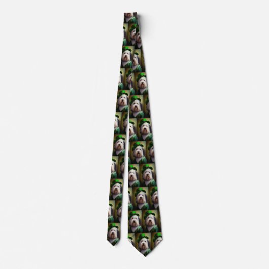 Oude Engelse Sheepdog in St. Patrick's Day Dress Stropdas (Achterkant)