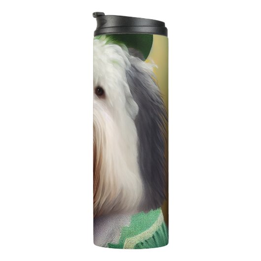 Oude Engelse Sheepdog in St. Patrick's Day Dress Thermosbeker (Geroteerd rechts)