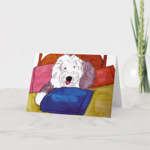 Oude Engelse Sheepdog op bed Kaart