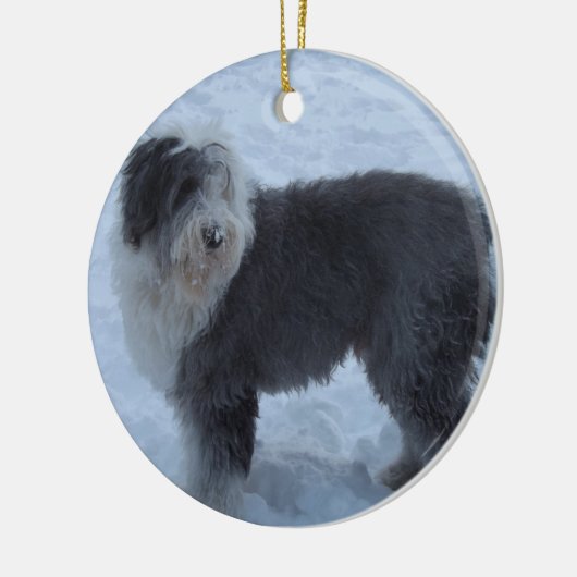 Oude Engelse Sheepdog Ornament - Sneeuwhond! (Links)