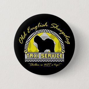 Oude Engelse Sheepdog Taxi Service Ronde Button 5,7 Cm