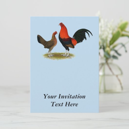 Oude Engelse spelbantams: BB Red Pair Kaart (Staand voorkant)