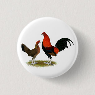 Oude Engelse spelbantams: BB Red Pair Ronde Button 3,2 Cm