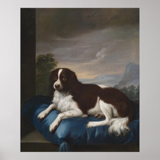Oude Engelse Springer Spaniel op een kussen Poster (Voorkant)