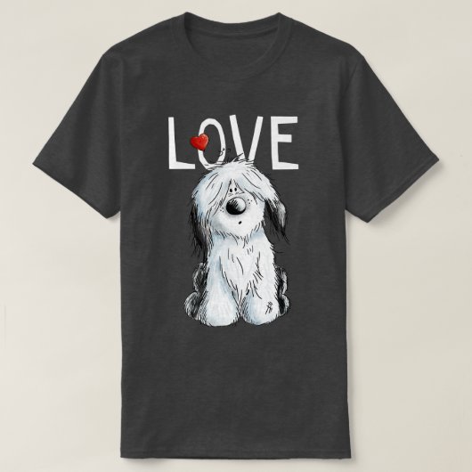 Oude Engelstalige sapdog Love I Dog T-shirt Bobtai (Design voorkant)