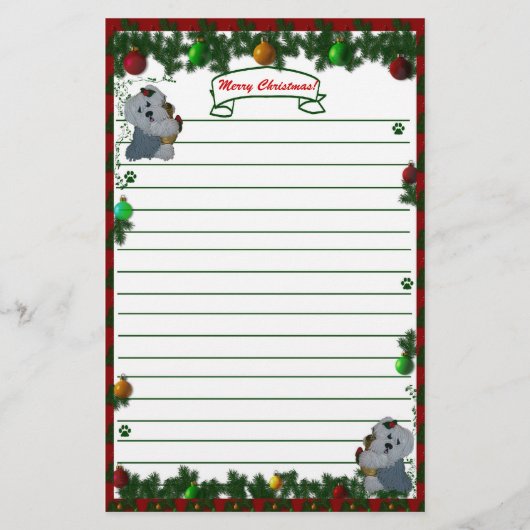 Oude Engelstalige Sheep-hond Merry Kerstmis Briefp Briefpapier (Voorkant)