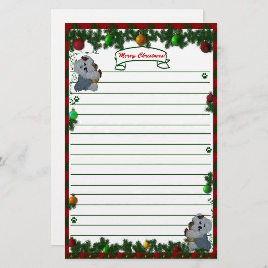 Oude Engelstalige Sheep-hond Merry Kerstmis Briefp Briefpapier (Voorkant / Achterkant)