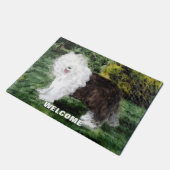 Oude Engelstalige Sheepdog Art die je verwelkomt! Deurmat (Schuin)