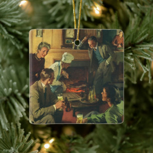 Oude familiebijeenkomst, Biefstuk koken en bier dr Keramisch Ornament