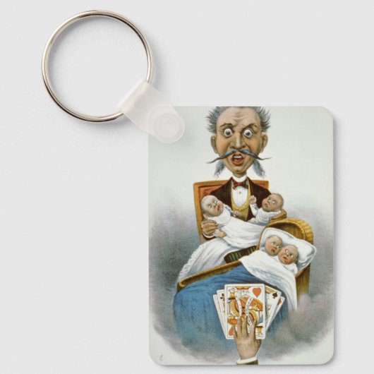 Oude familiewaardigheid, vader met vierlingbaby's sleutelhanger (Voorkant)
