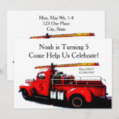 Oude Fashioned Firetruck Birthday Kaart (Voorkant / Achterkant)