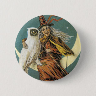 Oude Fashioned Halloween Witch & The Moon Ronde Button 5,7 Cm