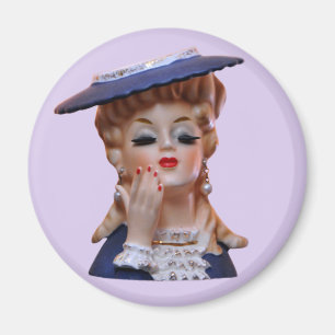 Oude Fashioned Lady Head Vase Pet Hand Eyelashes Magneet