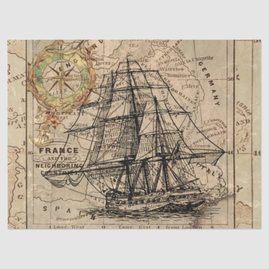 Oude Fashioned Map en Epic Sailboat Tissuepapier (Voorkant)