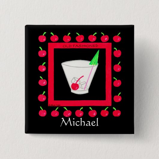 Oude Fashioned Retro Drink Name Badge Custom Vierkante Button 5,1 Cm (Voorkant)