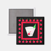 Oude Fashioned Retro Drink Red Cherries op Black Magneet (Voorkant / Achterkant)