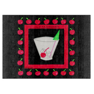 Oude Fashioned Retro Drink Red Cherries op Black Snijplank