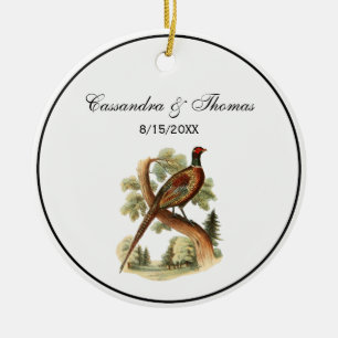 Oude fazant op tak met bomen Tekening Kleur Keramisch Ornament