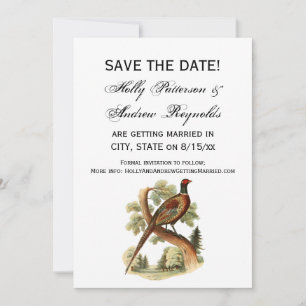 Oude fazant op tak met bomen tekening kleur save the date