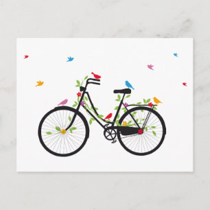 Oude fiets met bloemen en vogels briefkaart