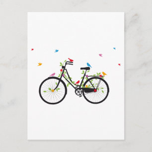 Oude fiets met bloemen en vogels briefkaart