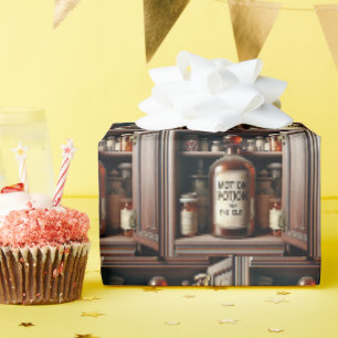 Oude fles in een medicijnkastje cadeaupapier