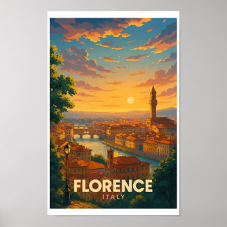 Oude Florence Italië Reisposter - Zonsondergang Ov Poster