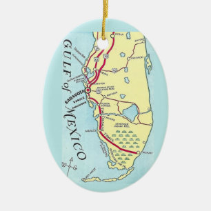 Oude Florida Westkust Kaartkaart Keramisch Ornament