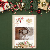 Oude foto van hulstbessen met Kerstmis Feestdagenkaart