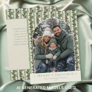 Oude foto van Kerstmis met hulst Familie Vakantie Feestdagenkaart