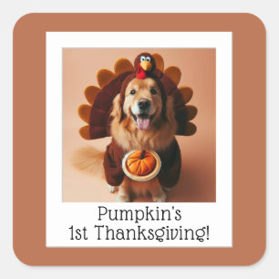 Oude fotoafdruk 1e Thanksgiving Baby of Huisdier Vierkante Sticker