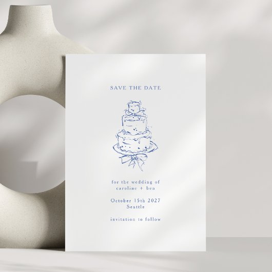 Oude Franse Blauwe Doodle Minimalistische Trouwtaa Save The Date